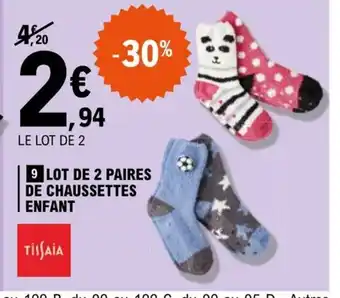 E.Leclerc Lot De 2 Paires De Chausettes Enfant offre