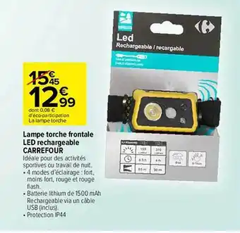 Carrefour Lampe torche frontale led rechargeable carrefour offre