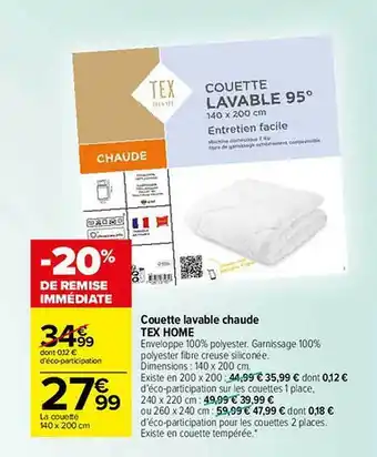 Carrefour Couette lavable chaude tex home offre