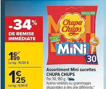 Carrefour Assortiment mini sucettes chupa chups offre