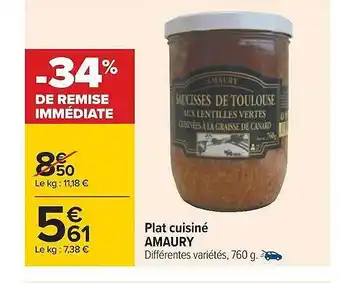 Carrefour Plat cuisiné amaury offre
