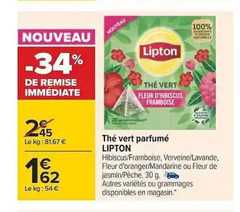 Carrefour Thé vert parfumé lipton offre