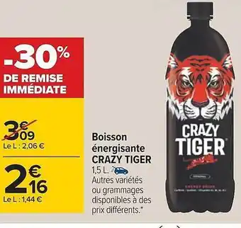 Carrefour Boisson énergisante crazy tiger offre
