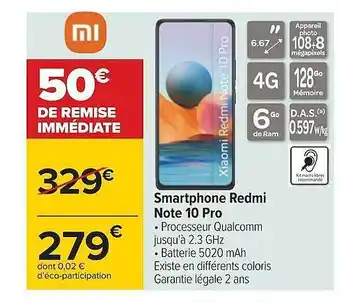 Carrefour Smartphone redmi note 10 pro xiaomi offre