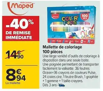 Carrefour Mallette de coloriage 100 pièces maped offre