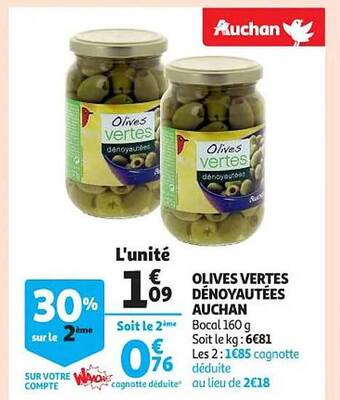 Auchan Olives vertes dénoyautées auchan offre