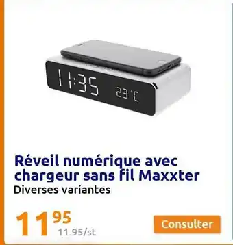 Action Réveil numérique avec chargeur sans fil maxxter offre