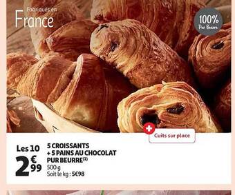 Auchan 5 croissants + 5 pains au chocolat pur beurre offre