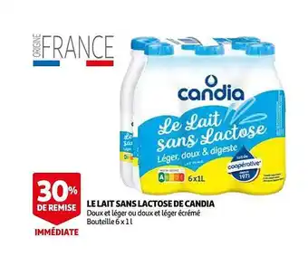 Auchan Le lait sans lactose de candia offre