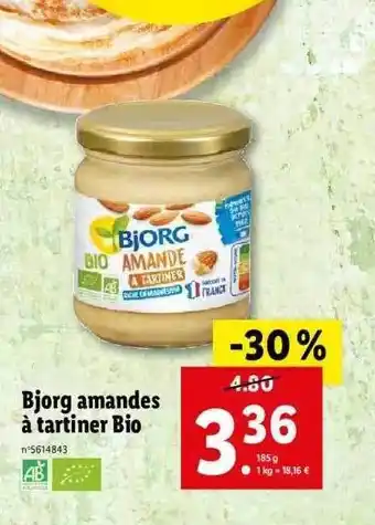 Lidl Bjorg amandes à tartiner bio offre