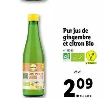 Lidl Pur jus de gingembre et citron bio solevita offre