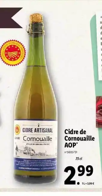Lidl Cidre de cornouaille aop offre