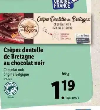 Lidl Crêpes dentelle de bretagne au chocolat noir offre