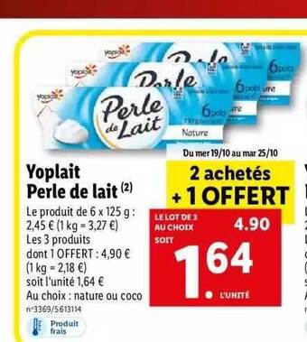Lidl Yoplait perle de lait offre