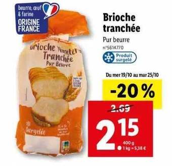 Lidl Brioche tranchée offre