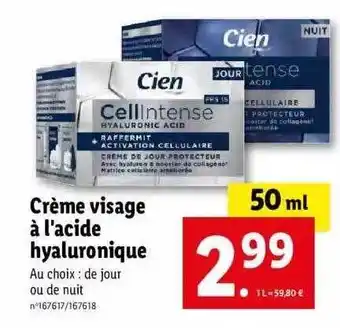 Lidl Créme visage à l'acide hyaluronique cien offre