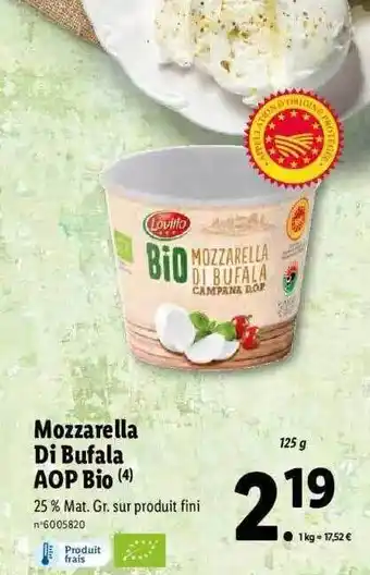 Lidl Mozzarella di bufala aop bio offre