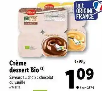 Lidl Crème dessert bio milbona offre