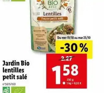Lidl Jardin bio lentilles petit salé offre