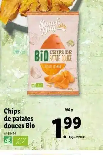 Lidl Chips de patates douces bio snack day offre