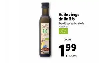 Lidl Huile vierge de lin bio offre