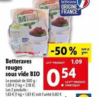 Lidl Betteraves rouges sous vide bio freshona offre