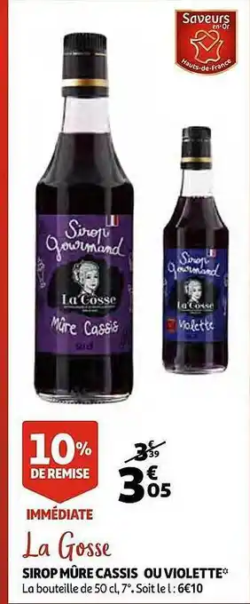 Auchan Sirop mûre cassis ou violette offre