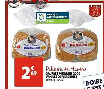 Auchan Gaufres fourrées 200g vanille ou vergeoise pâtisserie des flandres offre