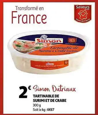 Auchan Tartinable de surimi et de crabe simon dutriaux offre