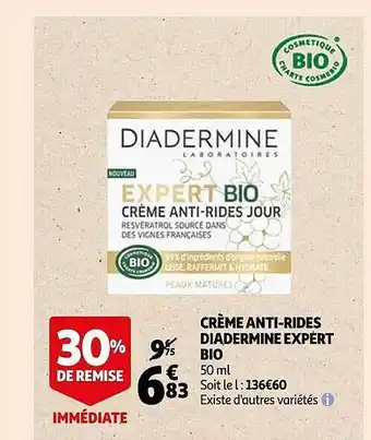 Auchan Crème anti-rides diadermine expert bio offre