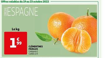Auchan Clémentines feuilles offre