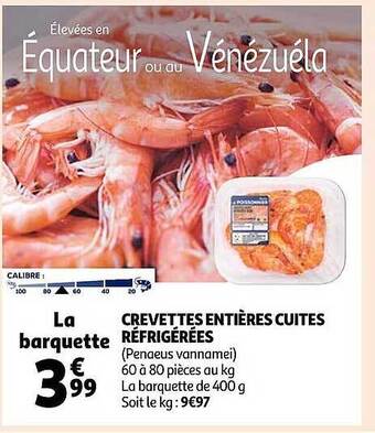 Auchan Crevettes entières cuites réfrigérées offre