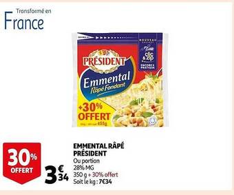 Auchan Emmental râpé président offre