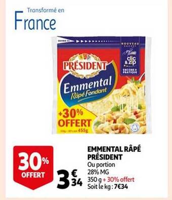 Auchan Emmental râpé président offre