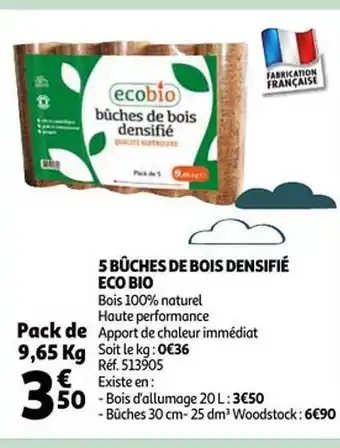 Auchan 5 bûches de bois densifié éco bio offre