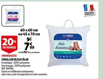 Auchan Oreiller bleucâlin 60 x 60 cm ou 45 x 70 cm offre