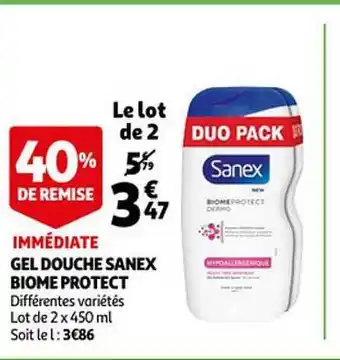 Auchan Gel douche sanex biome protect offre