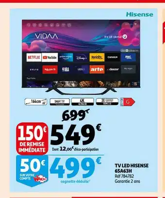 Auchan Tv led hisense 65a63h offre
