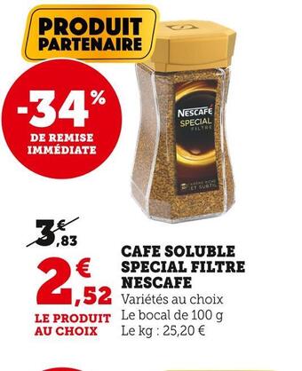 Super U Nescafe cafe soluble special filtre offre