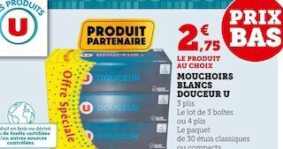 Super U U mouchoirs blancs douceur offre