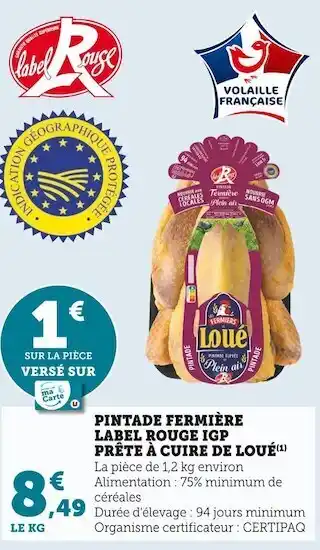 U Express Pintade fermière label rouge igp prête à cuire de loué offre