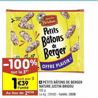 Leader Price Petits bâtons de berger nature justin bridou offre