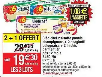 Cora x Carrefour Blédichef 2 risotto panais champignons + 2 spaghetti bolognaise + 2 hachis parmentier dès 12 mois blédina offre