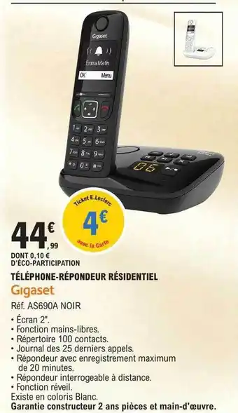 E.Leclerc Téléphone-répondeur résidentiel gigaset offre