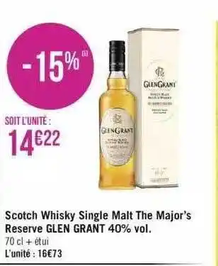 Géant Casino Scotch whisky single malt the major's réserve glen grant 40% vol. offre