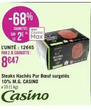 Géant Casino Steaks hachés pur boeuf surgelés 10% m.g. casino offre