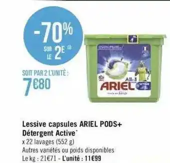 Géant Casino Lessive capsules airel pods+ détergent active offre