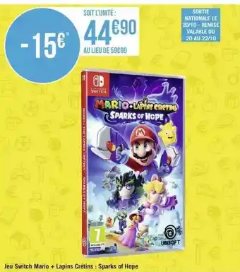 Géant Casino Jeu switch mario + lapins crétins : sparks of hope offre