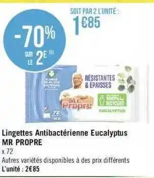 Géant Casino Lingettes antibactérienne eucalyptus mr propre offre
