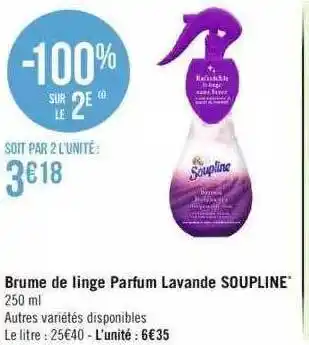 Géant Casino Brume de linge parfum lavande soupline offre